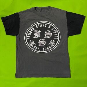 M Famous Stars Straps T Shirt Mens Black Grey Short Sleeve Graphic Tee 90s y2k